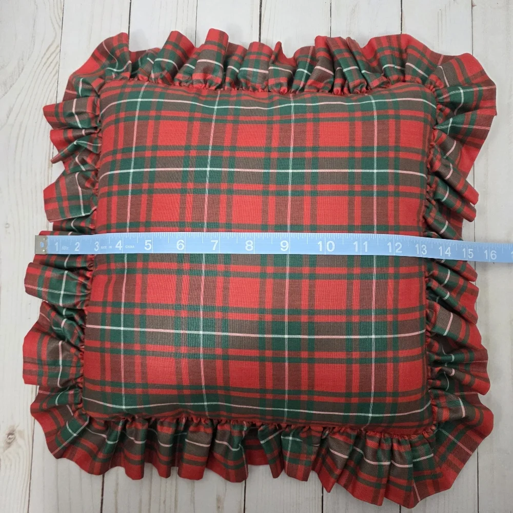 Vintage Christmas Pillow Ruffles Tree with Red Birds